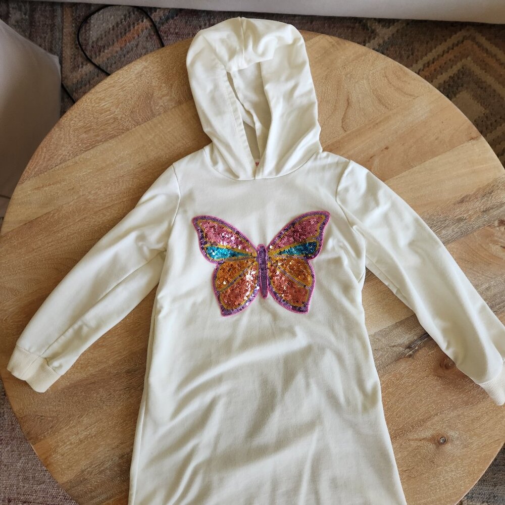 Girls Long Sleeve Hoodie Dress W/Sequin Butterfly Size 8/9